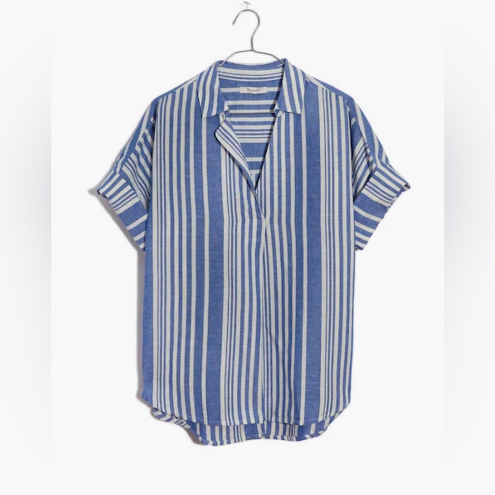 Madewell Women’s Blue / White Courier Button - Back  Stripe SS Blouse Size XS
